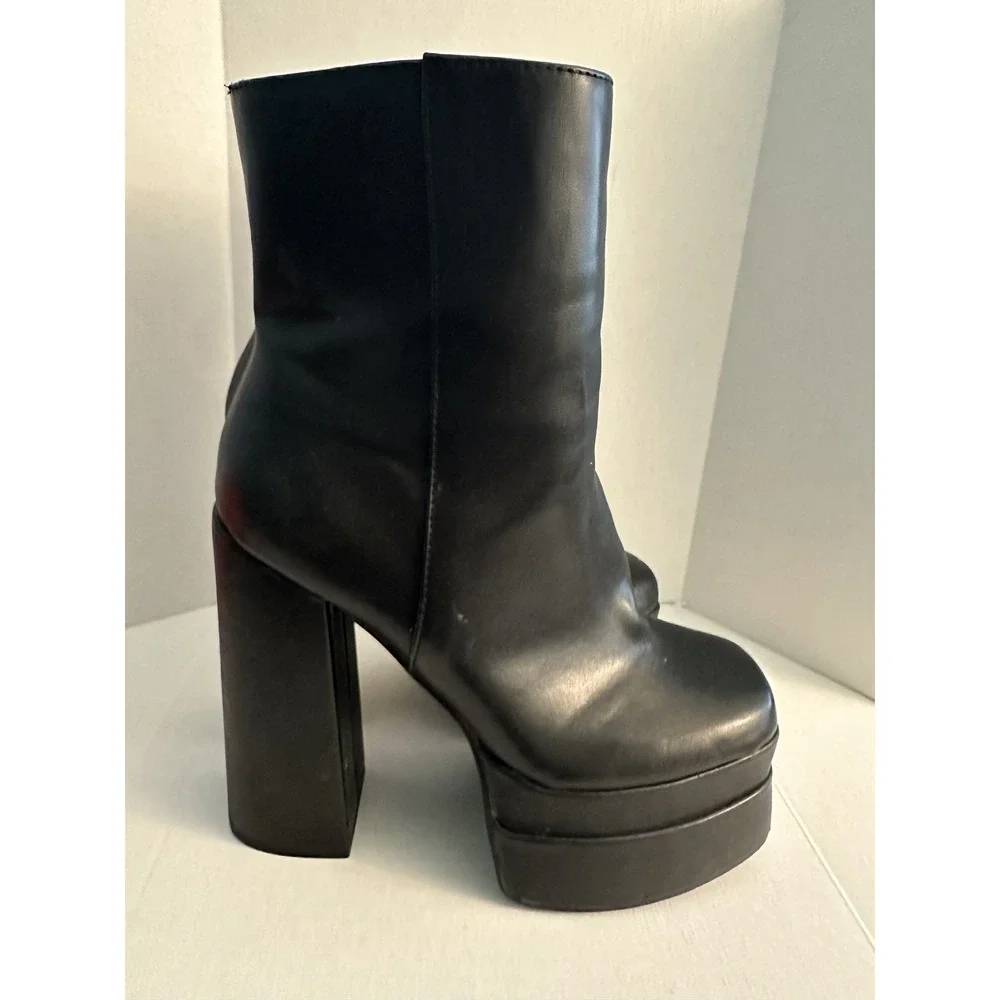 Olivia Thompson Shoes Boots Women Size 5.5 Black Platform Chunky Block Heel Zip